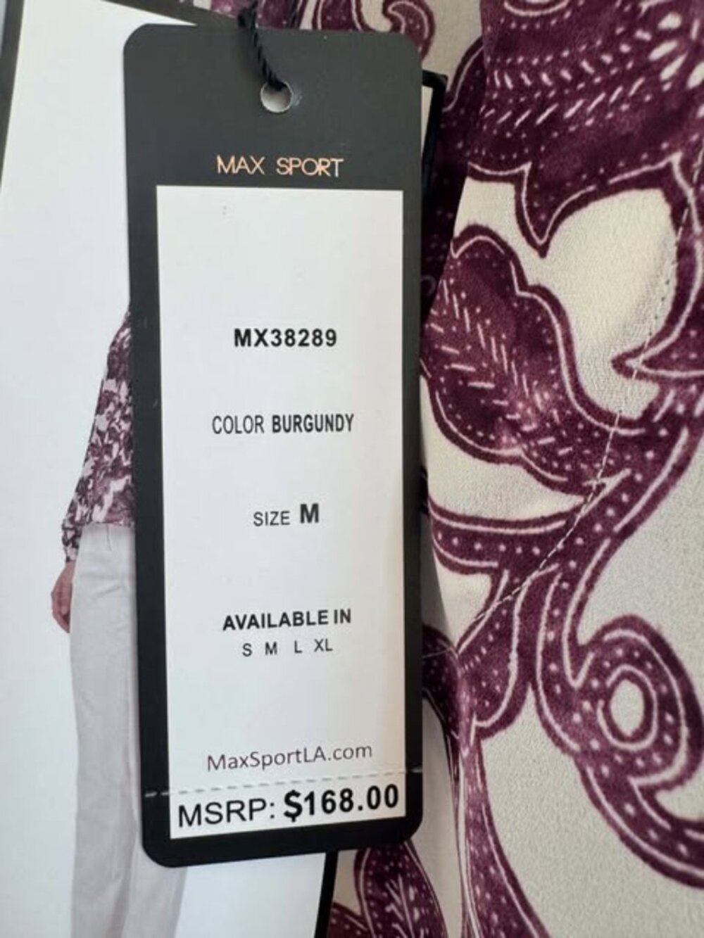 Max Sport Burgundy Floral Print Tie Neck Blouse Size M MSRP $168 - Picture 6 of 6